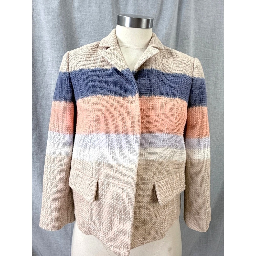 Tory Burch Striped Tweed Cropped Blazer Size 2 Neutral Multi Summer‎ Workwear